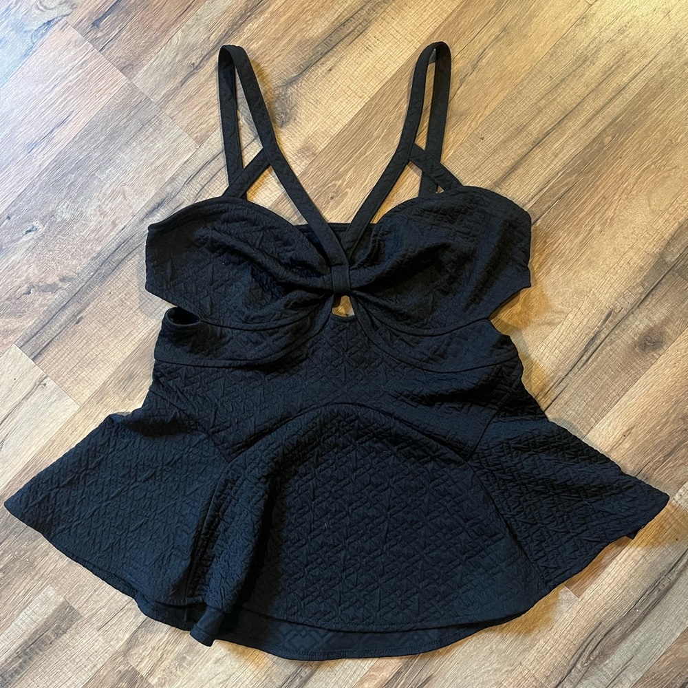 Free People Black Textured Peplum Top
